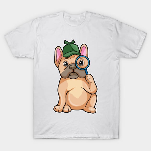 French bulldog as Detective with Magnifying glass T-Shirt by Markus Schnabel